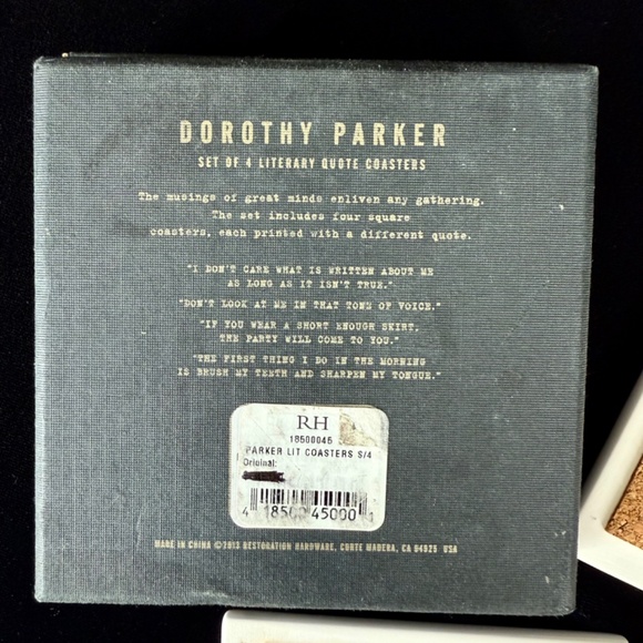 Restoration Hardware Dorthy Parker Literary Quote Coasters in Box Excellent - Picture 9 of 11